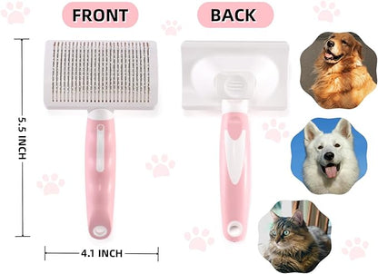 Dog Self-Cleaning Slicker Brush with One Button Fur Removal and Coated Tips Deshedding Brush for Medium or Long Hair Dogs Pink