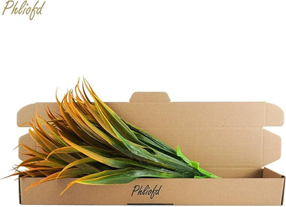 32 Pcs Artificial Grass Fake Plants 17.3in Outdoor Plastic Plants UV Resistant Greenery Fake Grass for Home Window Garden Office Patio Hanging Planter Pathway Front Porch Décor Orange Yellow