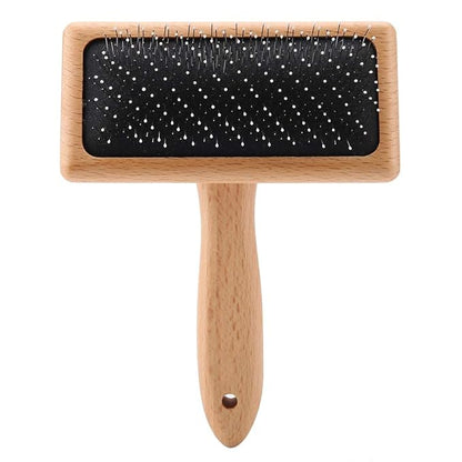 Oumefar Bamboo Cushion Premium Cat Grooming Brushes Pet Hair Comb Pet Slicker Brush Wooden Eco-Friendly with Stainless Steel Pins for Pets Dogs Cats(Square head large)