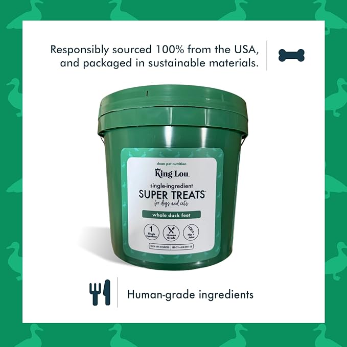 King Lou Duck Feet for Dog and Cat Treats – Dehydrated Single Ingredient Whole Duck Feet – Crunchy Chews for Pets – Protein-Rich Snack – 120 Count