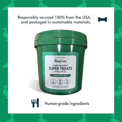 King Lou Duck Feet for Dog and Cat Treats – Dehydrated Single Ingredient Whole Duck Feet – Crunchy Chews for Pets – Protein-Rich Snack – 120 Count