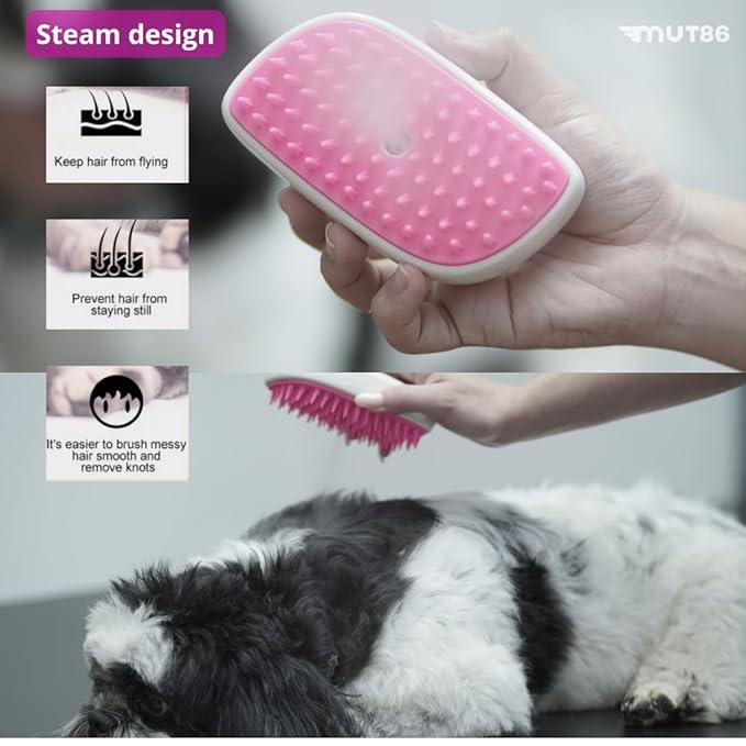 2-in-1 Mist Spray Pet Brush for Dogs & Cats - USB-C Rechargeable, Anti-Static & Soft Silicone Bristles - Relaxing Grooming & Shedding Control