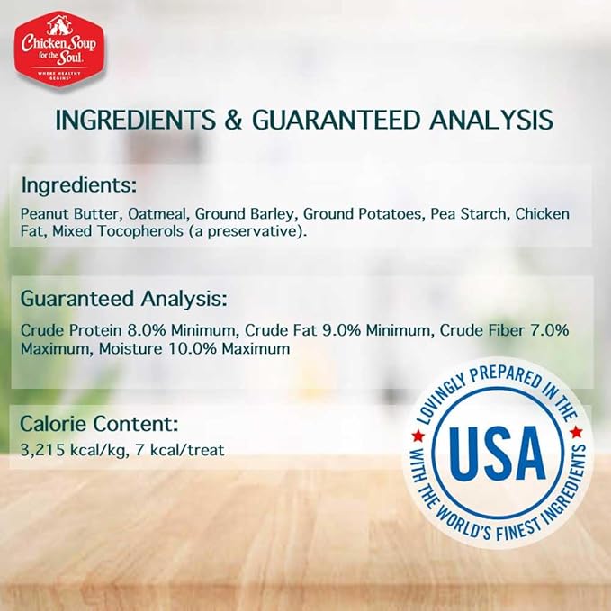 Chicken Soup for the Soul Pet Food - Crunchy Bites Dog Treats- Chicken, Peanut ButterSoy Free, Corn Free, Wheat Free | Dry Dog Food Made with Real Ingredients No Artificial Flavors or Preservatives