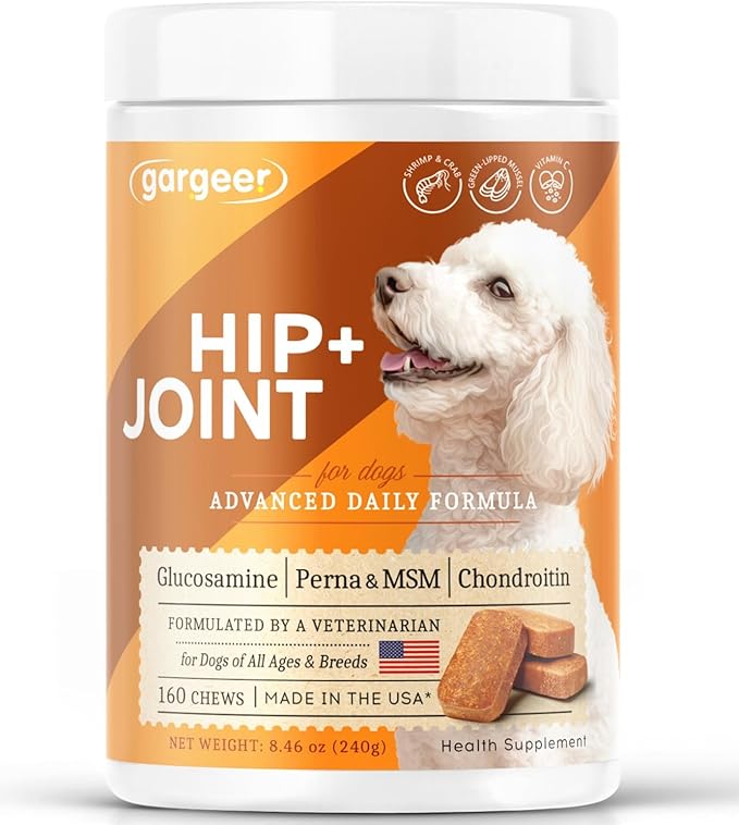 Hip & Joint Mobility Health Supplement. Rich with Natural Glucosamine, MSM and Green Lipped Mussel. Vet Created - For All Dog Breeds & Ages. 160 Duck Flavor Soft Chews. Made in the USA. Enjoy!
