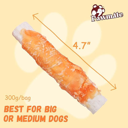 Chicken Wrapped Sweet Potato Rawhide Dog Treats, Big Stick Long Lasting Large Dog Treats Dog Chew Training Snacks for Medium Large Breed 6-7 Counts 10.58 oz
