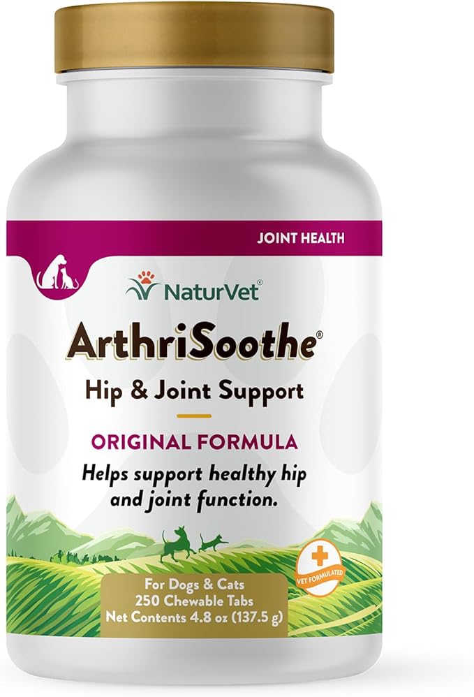 NaturVet ArthriSoothe Hip & Joint Formula Pet Supplement for Dogs & Cats  Includes Glucosamine, MSM, Chondroitin, Boswellia, Green Lipped Mussel  Supports HIPS, Joints  250 Ct.