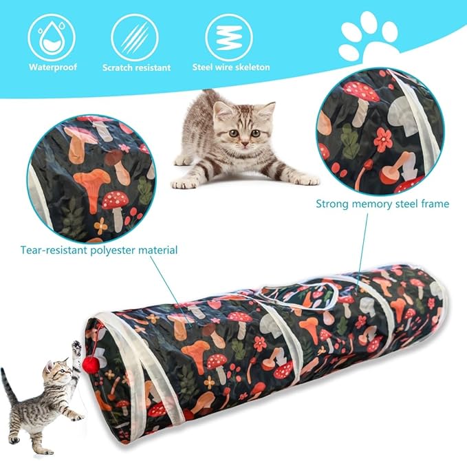 Cat Tunnel, 2-Way Cat Tunnels for Indoor Cats, Collapsible Cat Play Tunnel, Interactive Toy Maze Cat House with 2 Play Ball for Cats, Puppy, Kitty, Kitten, Rabbit