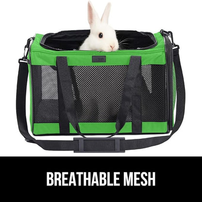GORILLA GRIP Cat Carrier Travel Bag Up to 15 Lbs, Soft Collapsible Small Dog Carriers, Top and Side Entry Breathable Mesh, Grip Feet on Underside, Cozy Washable Waterproof Pad, Portable Kennel, Green