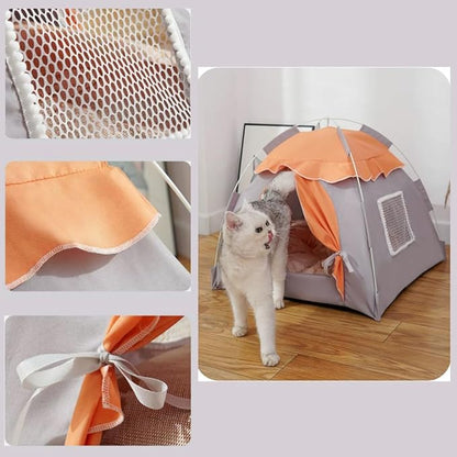 Cute Cat Teepee Cave, Cat Tent Foldable Indoor Outdoor with Thick Mat,Puppy Bed Tent,Bunny Pet Tent Teepee,Portable Dog House Teepee Tent, Cat Bed,Dog Bed Tent,Puppy Bunny,Pet Tent Teepee (W, L)