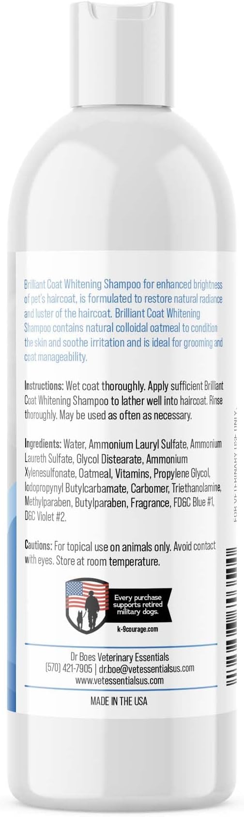 Dr. Boe's Veterinary Essentials BrilliantCoat Whitening Shampoo & Conditioner for Dogs & Cats  with Colloidal Oatmeal, Piña Colada Scent - Brightens & Hydrates Coat, Moisturizes Skin - 12 Fl Oz.