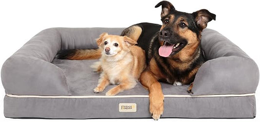 Friends Forever XX-Large Dog Bed, Orthopedic Dog Sofa Memory Foam Mattress, Calming Dog Couch Bed, Wall Rim Pillow, Water Resistant Liner, Washable Cover, Non-Slip Bottom, Chester, XX-Large Grey