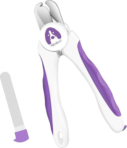 Dog Nail Clippers and Trimmers,Professional Grooming Tool with Safety Guard to Avoid Over Cutting,Free Nail File,Razor Sharp Blade,Sturdy Non Slip Handles for Large and Small Animals (Purple)