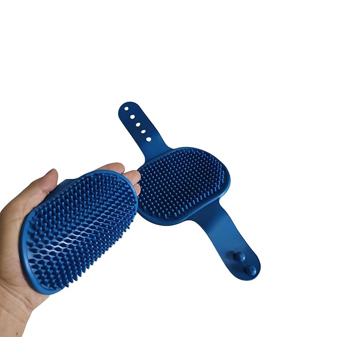 2Pcs Pet Brushes Dog Bath Brushes Cat Massage Bath Pet Cleaning Gloves with Adjustable Ring Handle,Blue