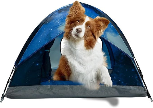 Outdoor Waterproof Pet Camping Tent, Cave Bed for Indoor Cats and Small Dogs, Portable Cat House Dog House, 39.3x39.3x23.6'', Navy Blue, L.