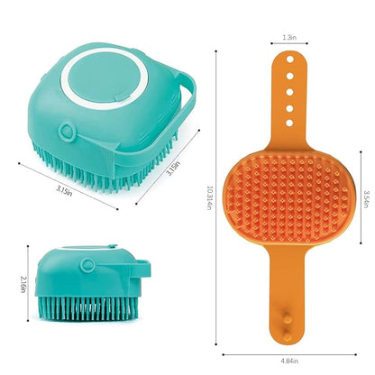 2Pack Dog Bath Brush, Dog Bath Scrubber Shampoo Dispenser Brush, Pet Bath Massage Shower Soap Brush Soft Silicone for Short & Long Haired Dogs and Cats Washing, ISWAYSTORE