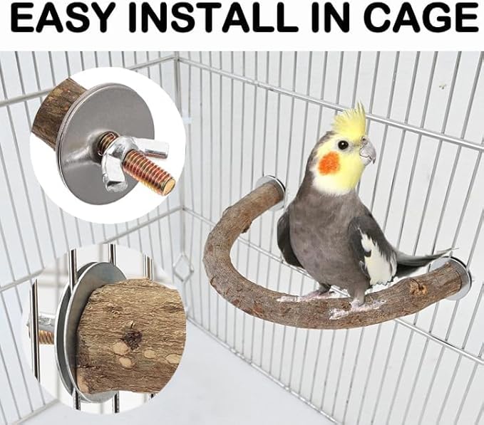 2Pcs 6.2inch Parrot Bird Natural Wood Stand Perch Swing U Shape Stick Bird Perches Bird Cage Toy for for Small to Regular Size Birds