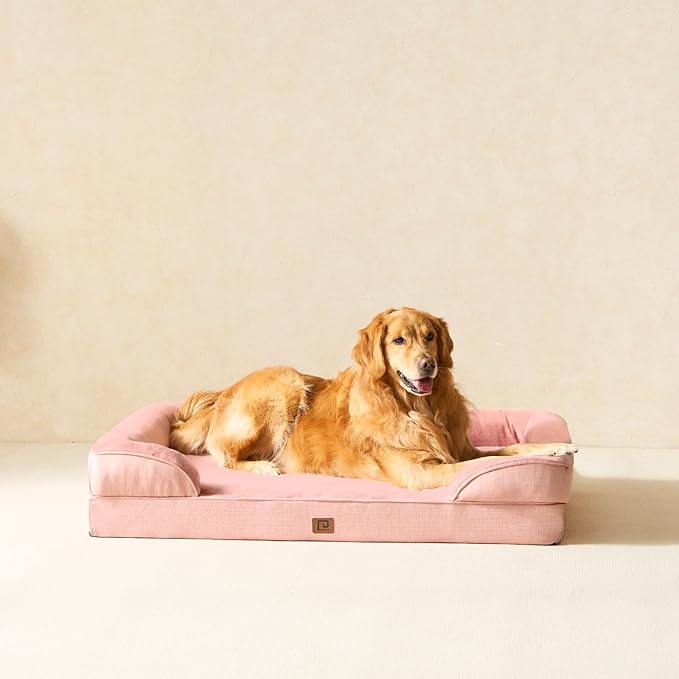 EHEYCIGA Orthopedic Dog Beds for Extra Large Dogs, Waterproof Memory Foam XL Dog Bed with Sides, Non-Slip Bottom and Egg-Crate Foam Big Dog Couch Bed with Washable Removable Cover, Dusty Pink