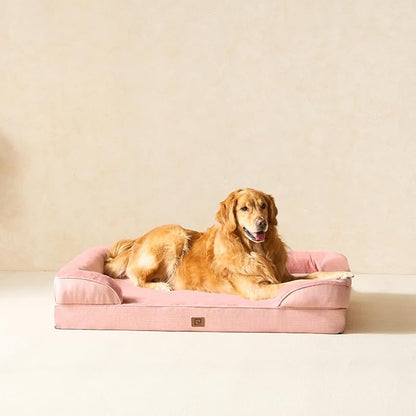 EHEYCIGA Orthopedic Dog Beds for Extra Large Dogs, Waterproof Memory Foam XL Dog Bed with Sides, Non-Slip Bottom and Egg-Crate Foam Big Dog Couch Bed with Washable Removable Cover, Dusty Pink