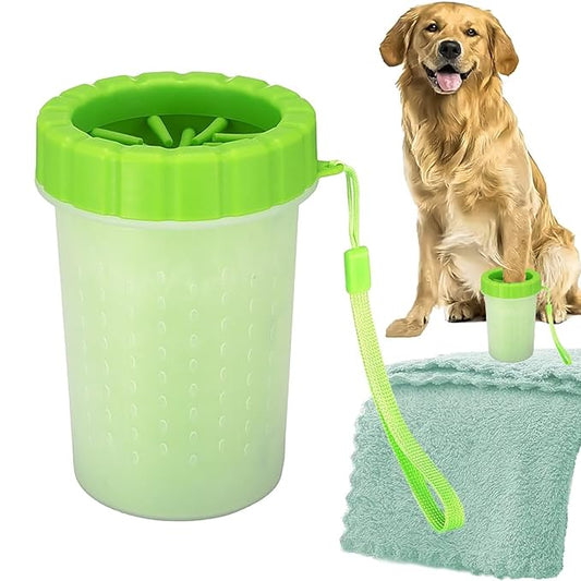 Dog Paw Cleaner Cup  Portable & Mess-Free Pet Paw Washer for Small & Medium Dogs, Silicone Bristle Paw Cleaner with Quick-Dry Towel  Easy Dog Paw Washing Cup for Muddy Paws (green, one size)
