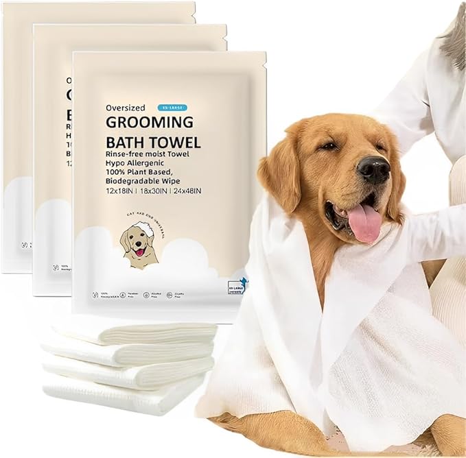 Toner Depot XL Pet Grooming Bath Wipes, Huge Rinse-Free Towels for Cleaning and Deodorizing Plant-Based Hypoallergenic Wipes for Dogs and Cats, 3 Pack (XXL 24x48)