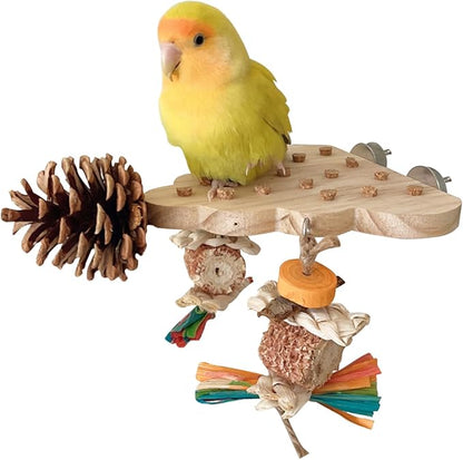 Parrot Toys, Parrot Wooden Bird Toys, Long Tailed Parrot Toys with Pure Natural Corn Sticks, Small and Medium-Sized Parrot Toys with Pure Natural Pine Cones, Fun Bird Cage Accessories