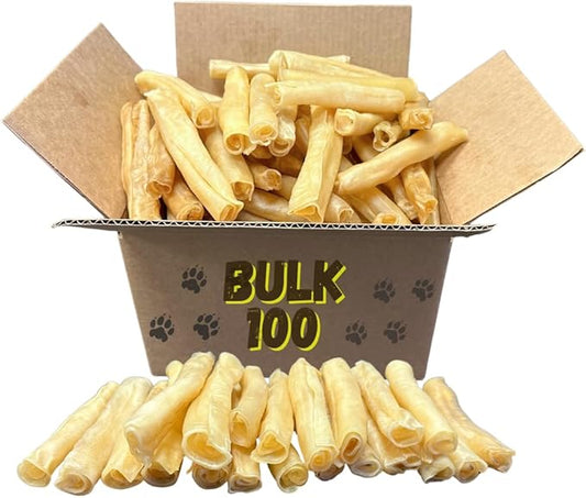 Amazing Dog Treats - Large Collagen Stick - 6 Inch, 100 Count - Beef Cheek Rolls for Dogs - Pure No Hide Bones