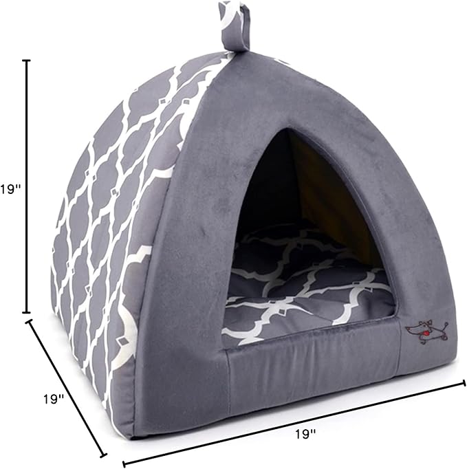 Pet Tent-Soft Bed for Dog and Cat by Best Pet Supplies - Gray Lattice, 19" x 19" x H:19"