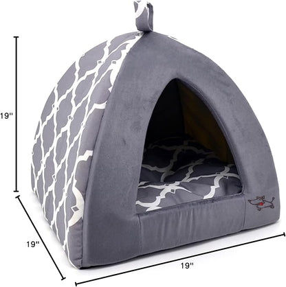 Pet Tent-Soft Bed for Dog and Cat by Best Pet Supplies - Gray Lattice, 19" x 19" x H:19"