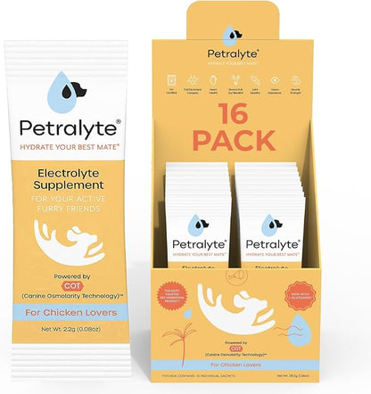 Petralyte Dog Electrolytes and Joint Supplement | Hydration Support for Dogs w/Glucosamine, Chondroitin & More | Electrolytes for Dogs with Prebiotics | for Chicken Lovers | 16 Packets