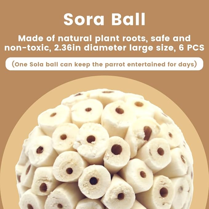 Bird Toys Sola Balls 2.36'' - 6PCS, Bird Foraging Toy, Soft Sola Atta Ball, Parrot Chew Shred Toy for Sharpening Claws and Beaks for Cockatiel, Parakeets, Conure, Love Birds, Budgie and Small Birds