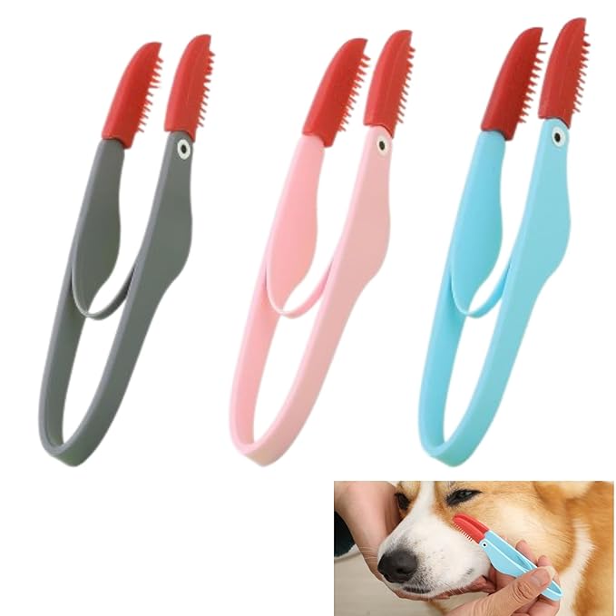 3PCS Soft Washable Pet Grooming Tools - Tear Stain Brush, Eye Excrement Comb with Handle, Tear Remover Comb for Cats and Dogs