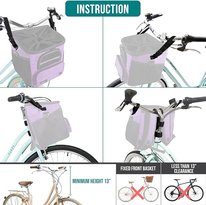 PetAmi Dog Bike Basket, Soft-Sided Ventilated Dog Bike Carrier Backpack, Dog Pet Bicycle Basket for Bike Handlebar, Small Medium Puppy Cat Kitten Car Booster Seat with Safety Strap
