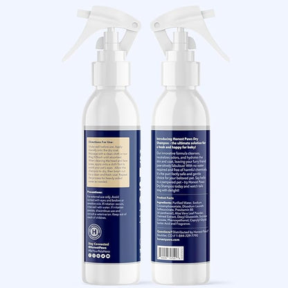 Honest Paws Dog Dry Shampoo - Waterless No Rinse Spray Formula Reducing Itch Cleanse Hydrate Nourish Dry Skin and Smelly Coat Help Decrease Odor Shedding and Allergies - Mandarin & Berry - 8 oz