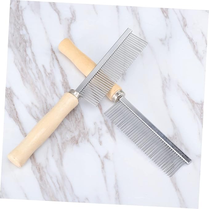 3sets Pets Dog Comb for Grooming Pet Comb Wood Handle Stainless Steel Pins Comfortable Grooming Tool 2pcs*3