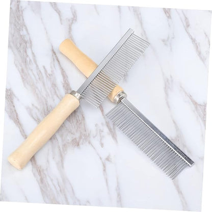 3sets Pets Dog Comb for Grooming Pet Comb Wood Handle Stainless Steel Pins Comfortable Grooming Tool 2pcs*3