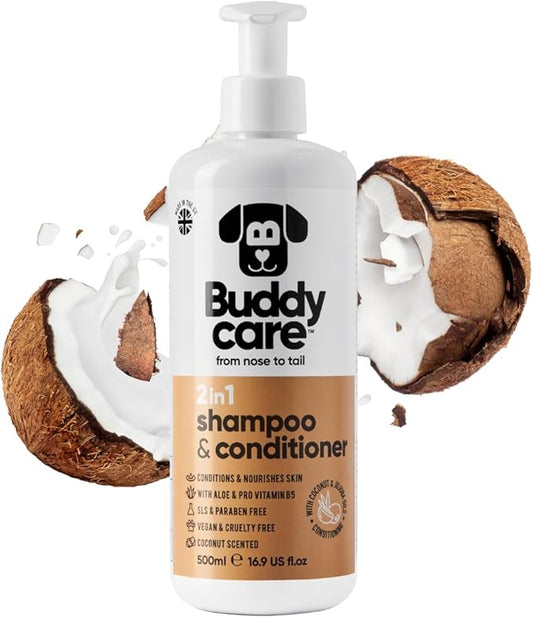 2in1 Dog Shampoo & Conditioner by Buddycare | Coconut Scented | with Aloe Vera and Pro Vitamin B5 (16.90oz)