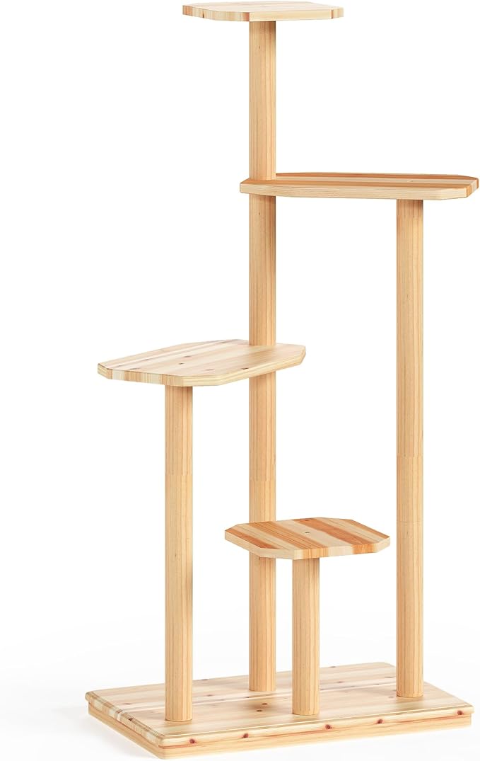 Outdoor Cat Tree - Durable 4-Tier Natural Wood for Multiple Cats, All-Weather for Patio, Garden, Balcony - Ideal for Scratching, Climbing, and Lounging