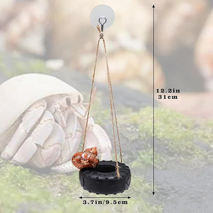 Hermit Crab Tire Swing Toy, Hermit Crab Climbing Toy, Reptile Tank Aquarium Decoration Accessory, Suitable for Small to Medium Sized Hermit Crabs Frog, 3.7 Inches in Diameter