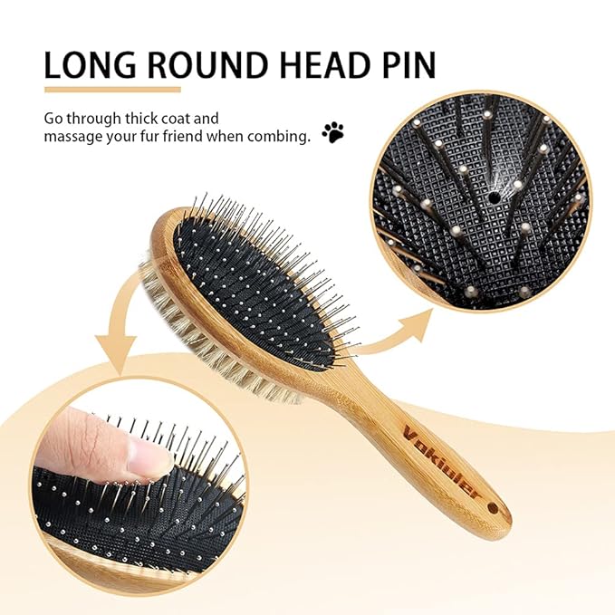 Dog Brush Cat Brush, Double Sided Bristle and Pin Pet Brush for Dog Grooming, Real Boar Bristle Shedding Brush with Bamboo Handle for Long Short Hair, 4 Pack Dog Comb, Black+Yelbow