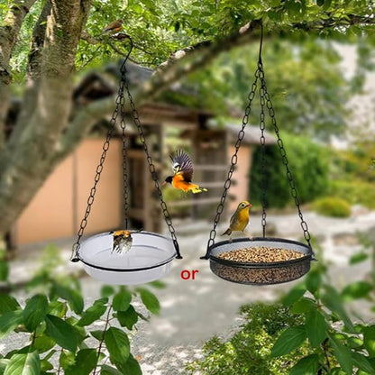 2-in-1 Set Hanging Bird Feeder and Bath for Outdoor, Small Metal Tray Perfect for Attracting Bird