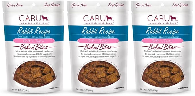 Caru - Soft n Tasty Baked Bites - Rabbit Bites Dog Treats - Flavorful Training Treats - 3.75 oz Bags - Pack of 3