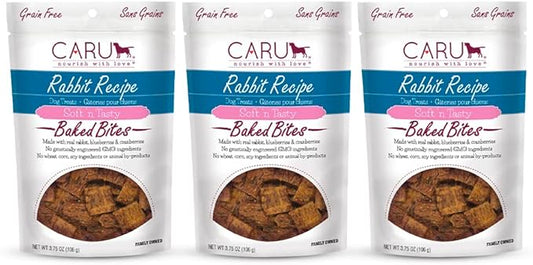 Caru - Soft n Tasty Baked Bites - Rabbit Bites Dog Treats - Flavorful Training Treats - 3.75 oz Bags - Pack of 3