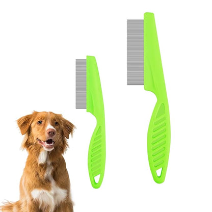 2 in 1 Multifunctional Pet Grooming Comb - Flea and Tear Stain Removal for Dogs and Cats, Dehairing for Face and Paws (Green)