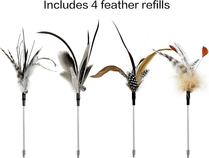 TTcat Cat Wand Toys,Flexible Spring and 4PCS Feather Refills,Teaser Toy,Interactive Toys for Indoor Cats and Kitten to Play Chase Exercise.