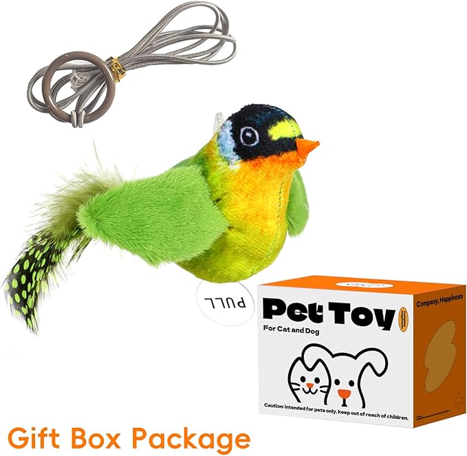 Catnip Cat Toys Satisfy Cat's Natural Hunting Instintion for Indoors Cats Feather Toys Interactive with Lifelike Chirp Sound Chirping Bird Kitten Toy Real Feather(Green Bird)