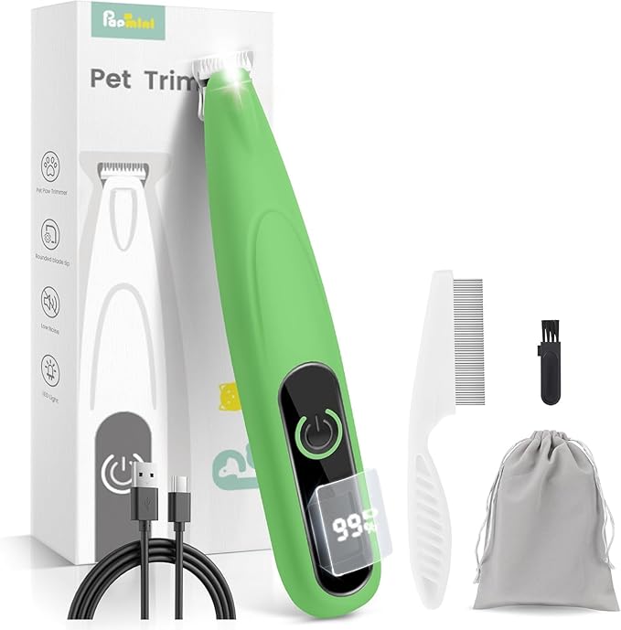 Dog Trimmer with LED Display, Ultra-Low Noise, Cordless Dog Clippers for Grooming Paws, Ears, Face, Rump