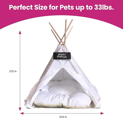 Cat Tent, Portable Dog Tent for Small Pets, Stylish Teepee Design, Cozy Hideaway Reduces Pet Stress, Easy Clean Canvas, Foldable Pet Bed - White, Portable