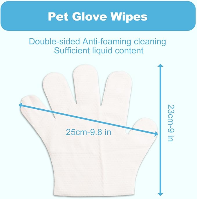 Pet Cleaning Glove Wipes for Dogs & Cats, Cleaning and Deodorizing Disposable Bathing Wipes for Fur, Paws and Butt, Hypoallergenic Unscented, 6 PCS