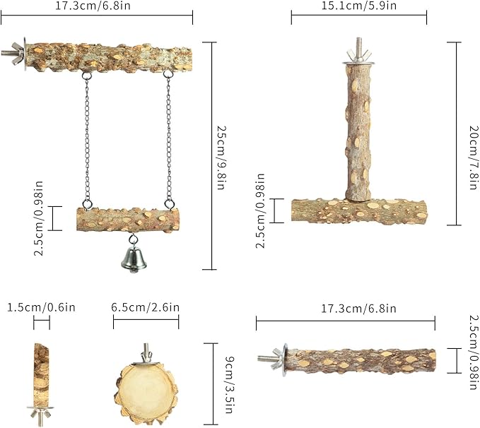 Bird Perches,4pcs Natural Wood Birds Stand Branch, Bird Perch Chewing Stick Cage Accessories Parrot Climbing Standing Branches Paw Grinding Fork Sets for Parakeet Lovebirds Cockatiels Conure Budgies