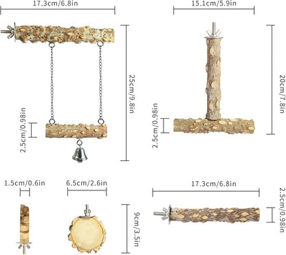 Bird Perches,4pcs Natural Wood Birds Stand Branch, Bird Perch Chewing Stick Cage Accessories Parrot Climbing Standing Branches Paw Grinding Fork Sets for Parakeet Lovebirds Cockatiels Conure Budgies